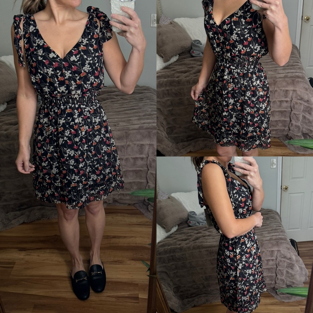 NWT JOIE huntile floral silk dress tie detail cut out eyelet 0